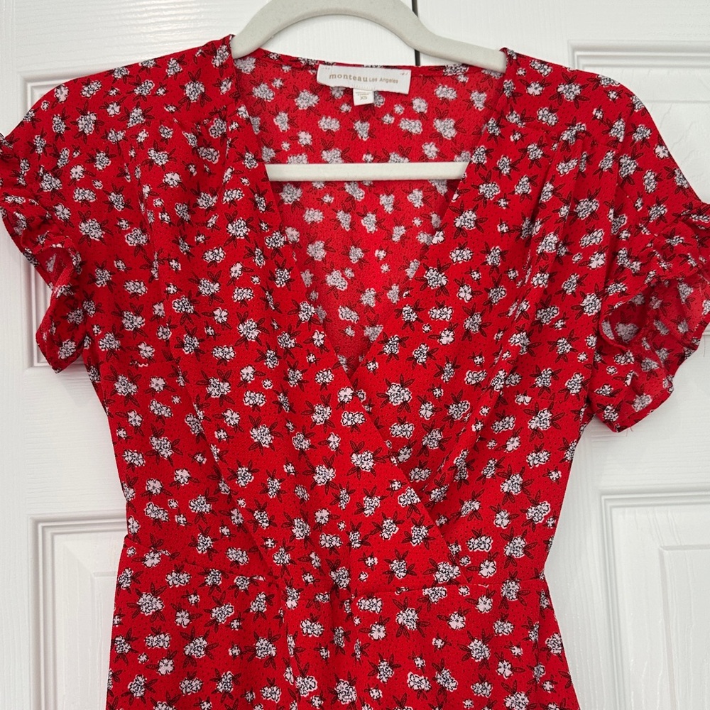 Vibrant Red Floral Mini Dress - Picture 5 of 8